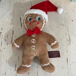 Bearington Collection Gingerbread Man Plush 10" Christmas Santa Hat Bow Tie